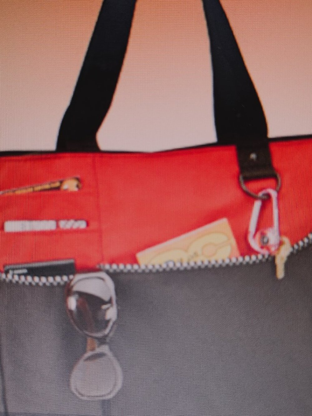 RED & BLACK POLY TOTE BAG with ZIPPER TWO COMPARTMENTS OUTER & INNER